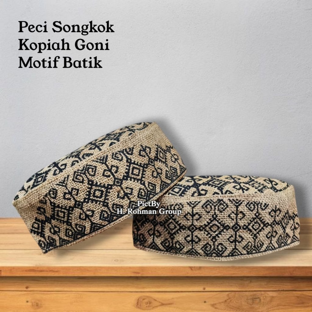 Peci Songkok Goni Motif Batik Warna Natural Original