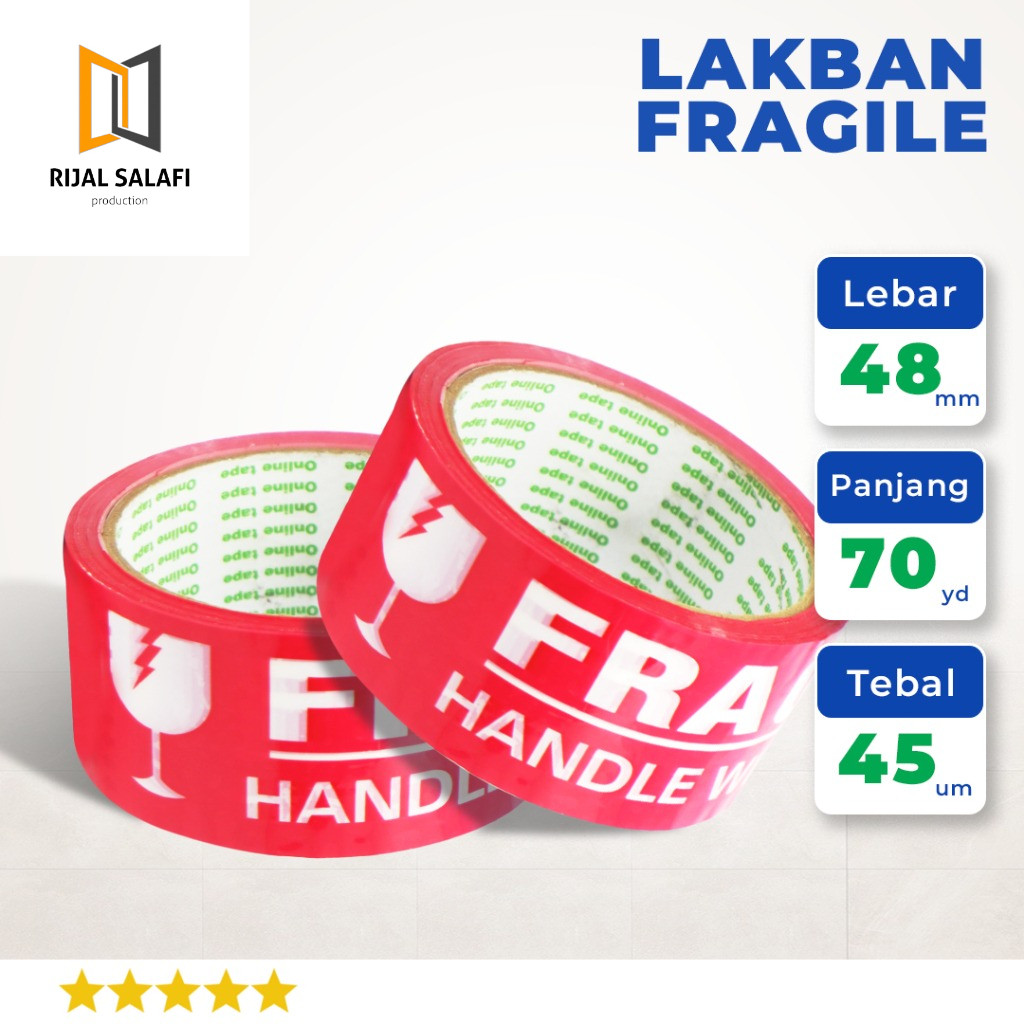 

Lakban Fragile Merah Panjang 70 Yard Lebar 48mm Full / Jangan Dibanting / Awas Pecah