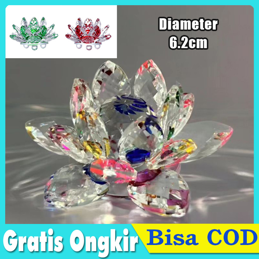 Hiasan Teratai Kristal 6.2cm - Untuk Meditasi & Altar Puja | Efek Cahaya Pelangi Souvenir Nikah Hadi