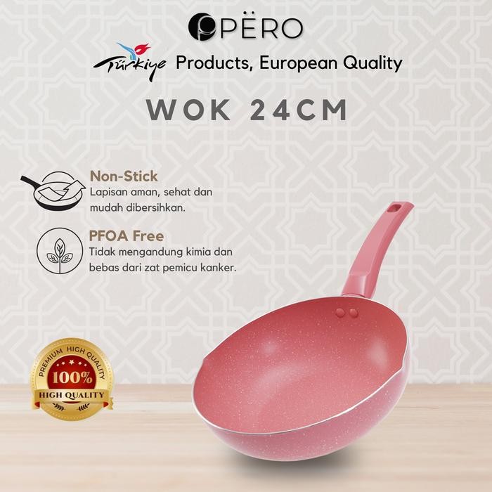 Pero Wajan Wok Pan Granite 24cm Anti Lengket - Mint