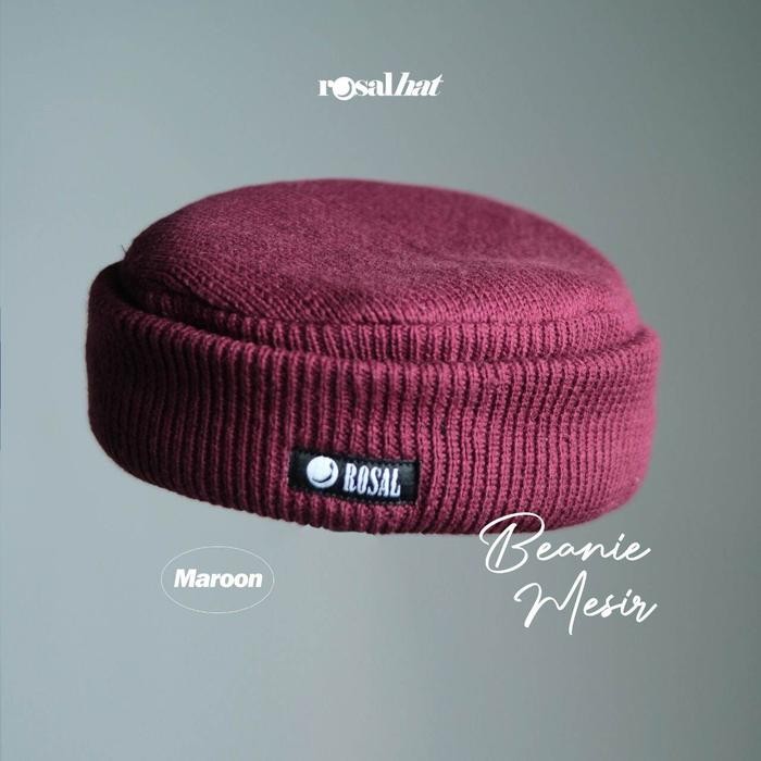 topi peci beanie mesir kupluk kopiah sholat bahan woll - Maroon