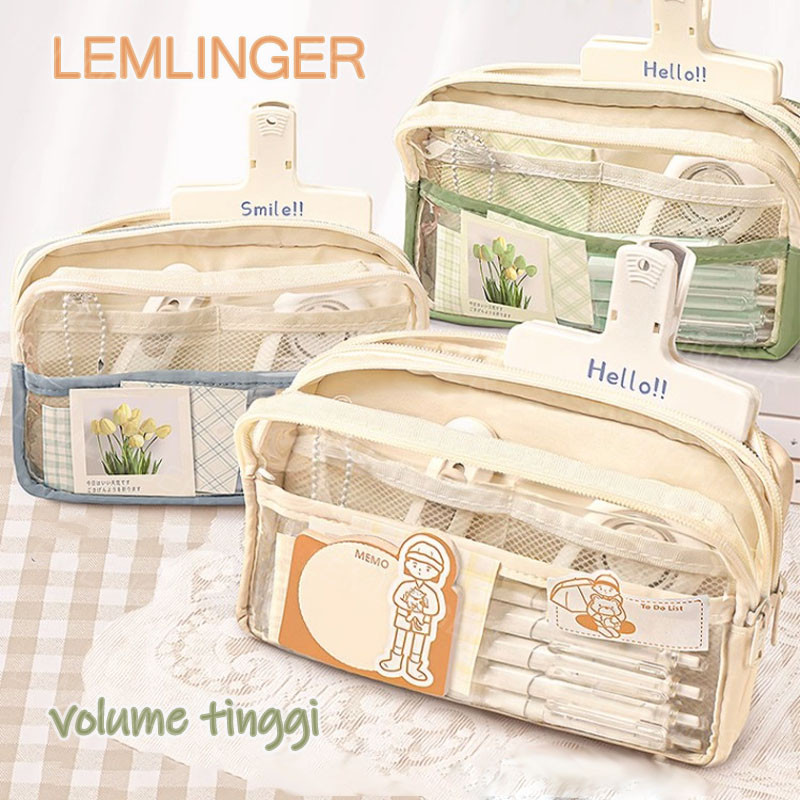 

【LEMLINGER】Kotak Pensil Transparan Aesthetic Pencil Case Large Lucu Stationery Organizer School Stuff Perlengkapan Sekolah