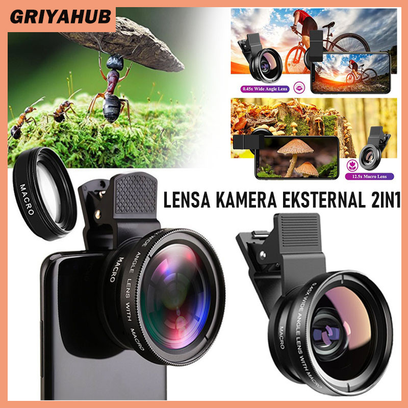 Lensa Kamera Eksternal 2In1/Macro Smartphone 0.45x Dan Lensa Makro 15X Dengan Klip Untuk Hp/Lensa Su