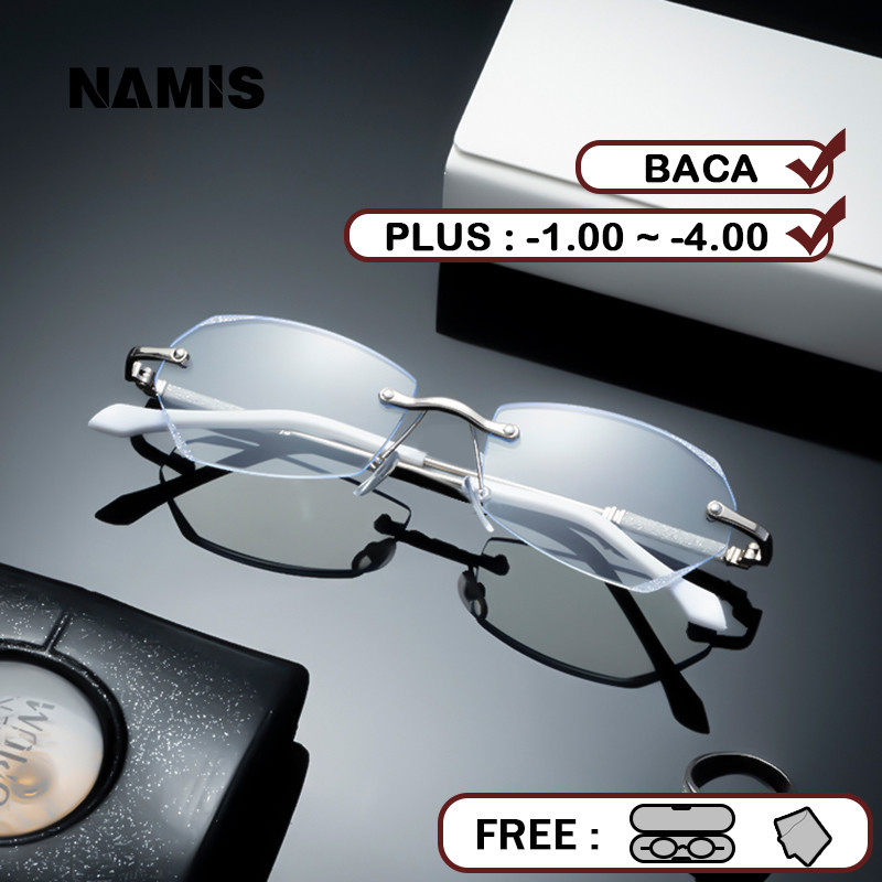 Namis Kacamata Baca Plus Anti Radiasi Wanita Pria AntiBlueray Rimless Kaca Mata Optik 205