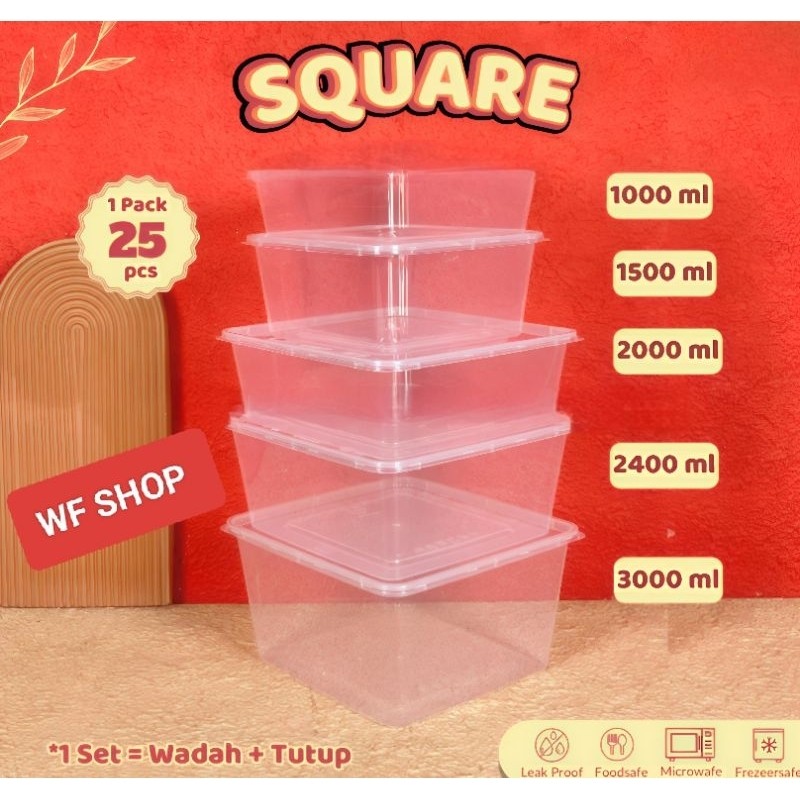 Isi 5pcs Thinwall Kotak Makan Plastik 2000 ml  3000ml Tempat Box Nasi Microwave Food Container