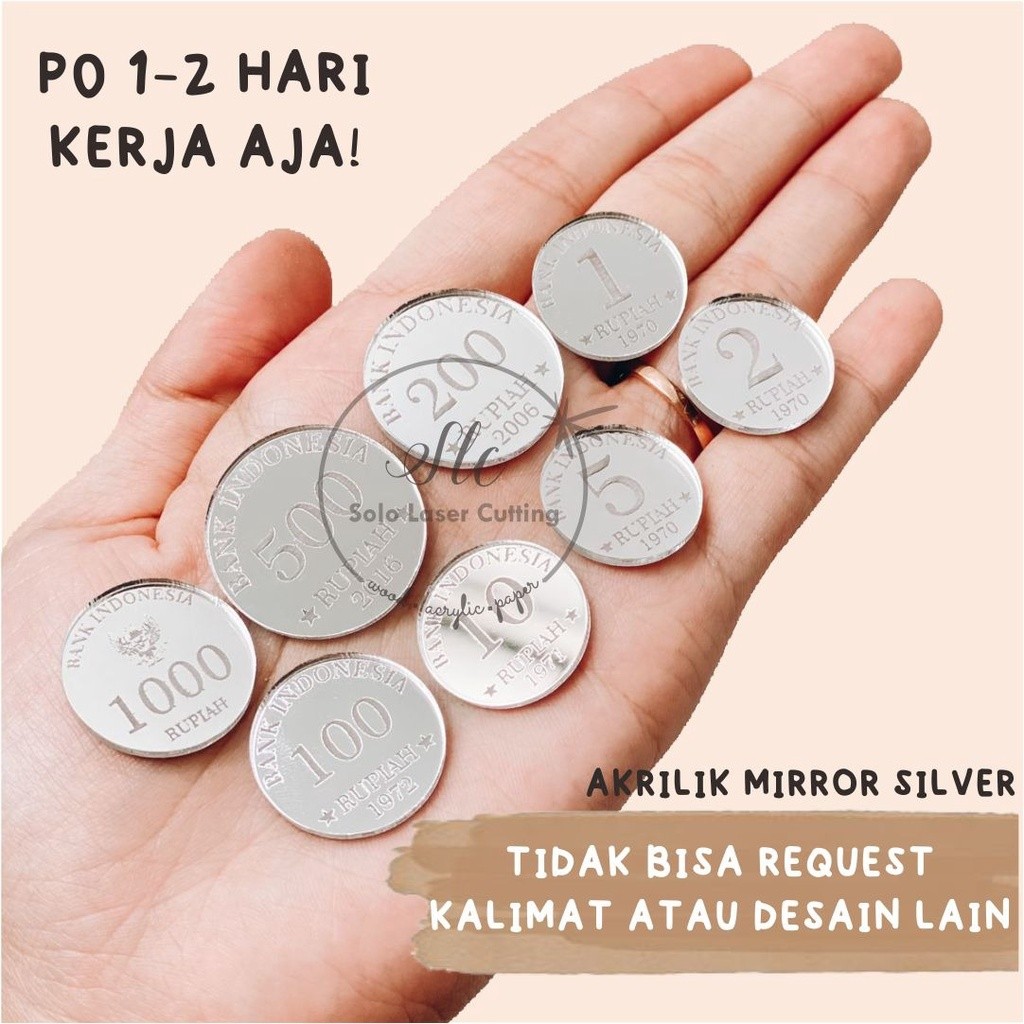 Replika Uang Koin Kuno 22  & 23 &24 &25 rupiah bahan mahar akrilik silver/perak dummy replika Uang k
