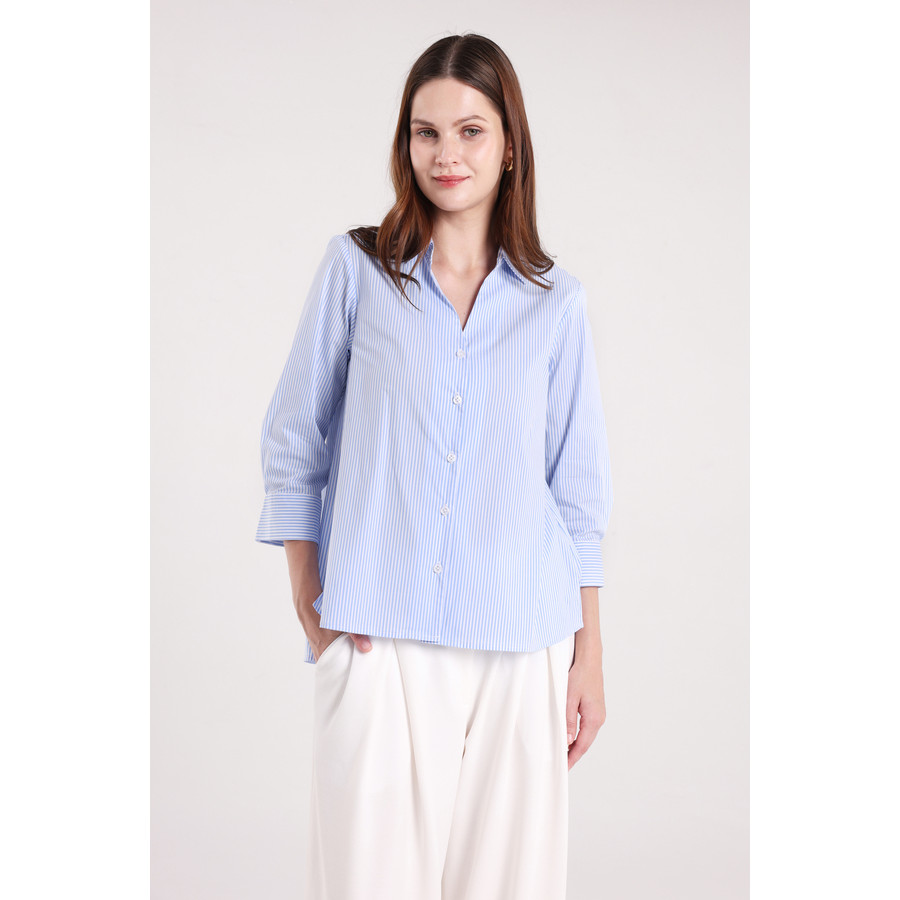 MINIMAL - Daena 2 - Kemeja Lengan Panjang Wanita Wanita Motif Garis - Light Blue