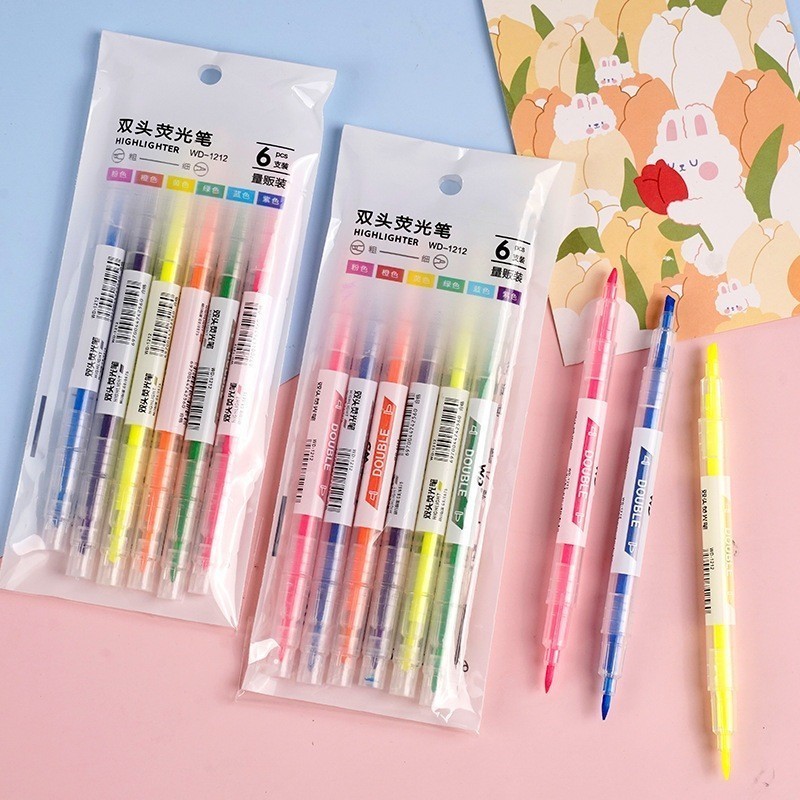 

GAM Set Highlighter Dua Sisi Warna isi 6Pcs Pen 2 sisi Diary Marker Stationery Lucu Unik Penanda Buku Warna Warni Pena Penanda Kepala Ganda 2 Arah