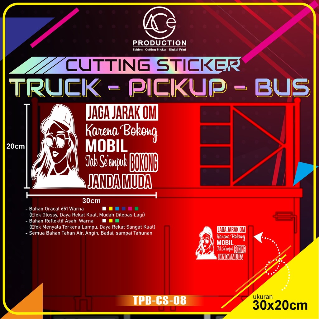 CUTTING STIKER KATA KATA JAGA JARAK BOKONG STICKER BELAKANG PINTU MOBIL TRUK L300 BUS