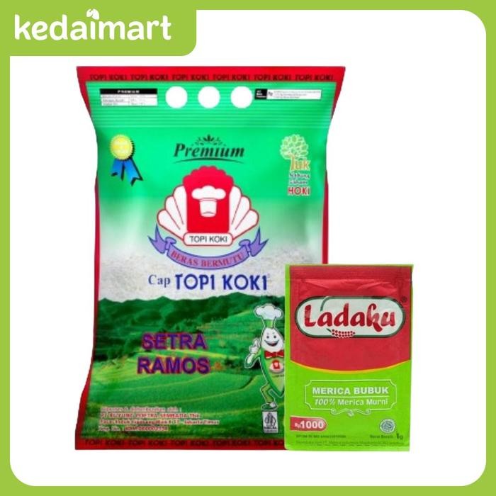 

f Z KM Paket Beras Premium Setra Ramos Topi Koki 5 Kg dan Ladaku Pcs