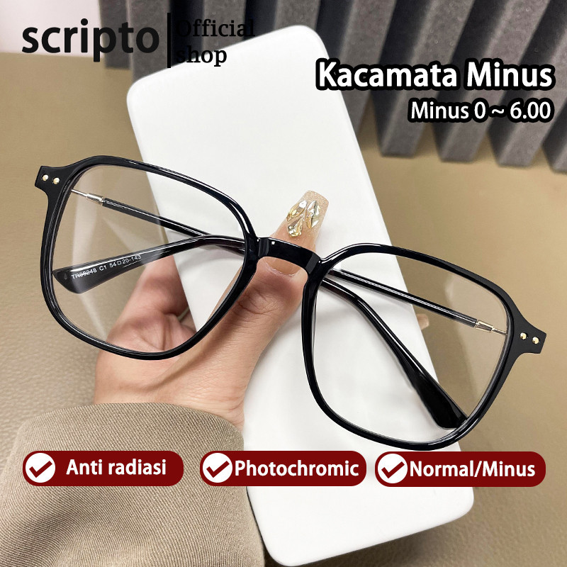 Scripto Kacamata Photocromic Minus Silinder Wanita Pria Frame Anti Radiasi Blueray Kaca Mata Optik