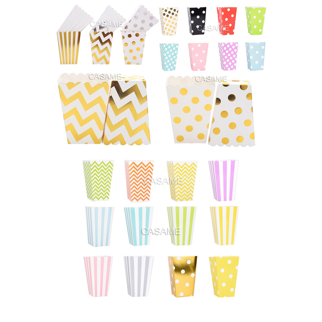 

12pcs Rose Gold Pink Stiff Paper Mini Party Popcorn Boxes Pop Corn Candy Sanck Favor Bags Wedding Birthday Movie Party Tableware
