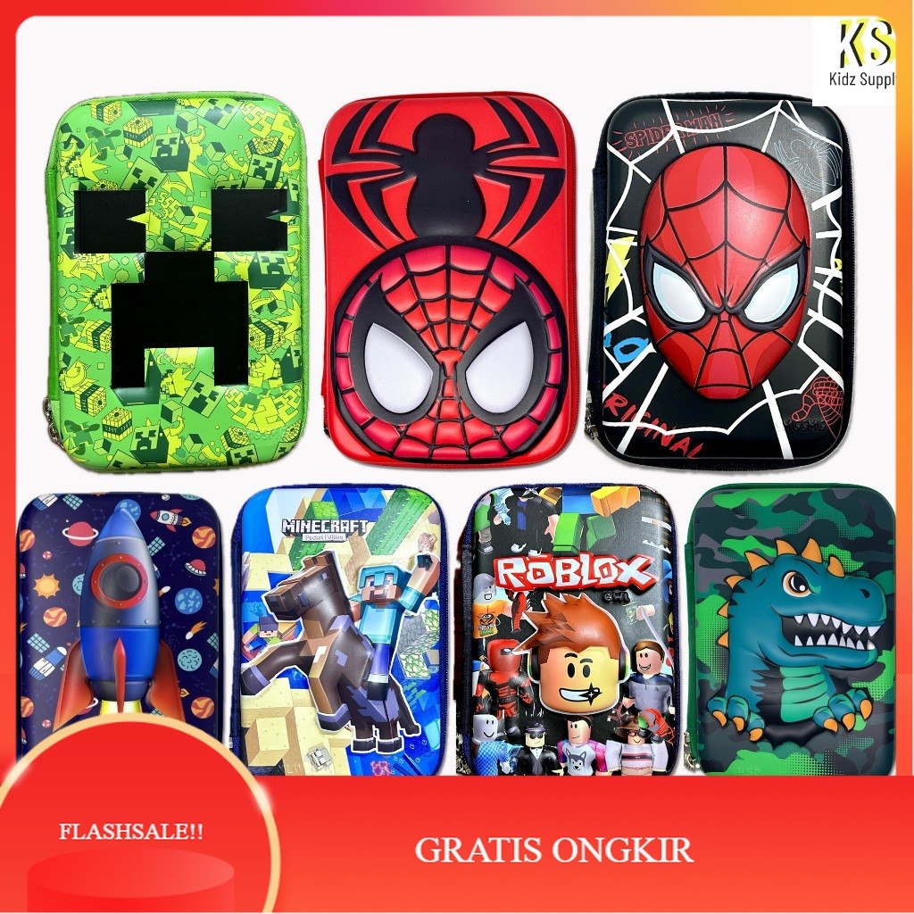 

【AGNES_ID】DISKON!! Tempat Pensil Spiderman Kotak Pensil Dinosaurus Anak Laki Laki Hardcase 3D marvel ironman minecraft roblox