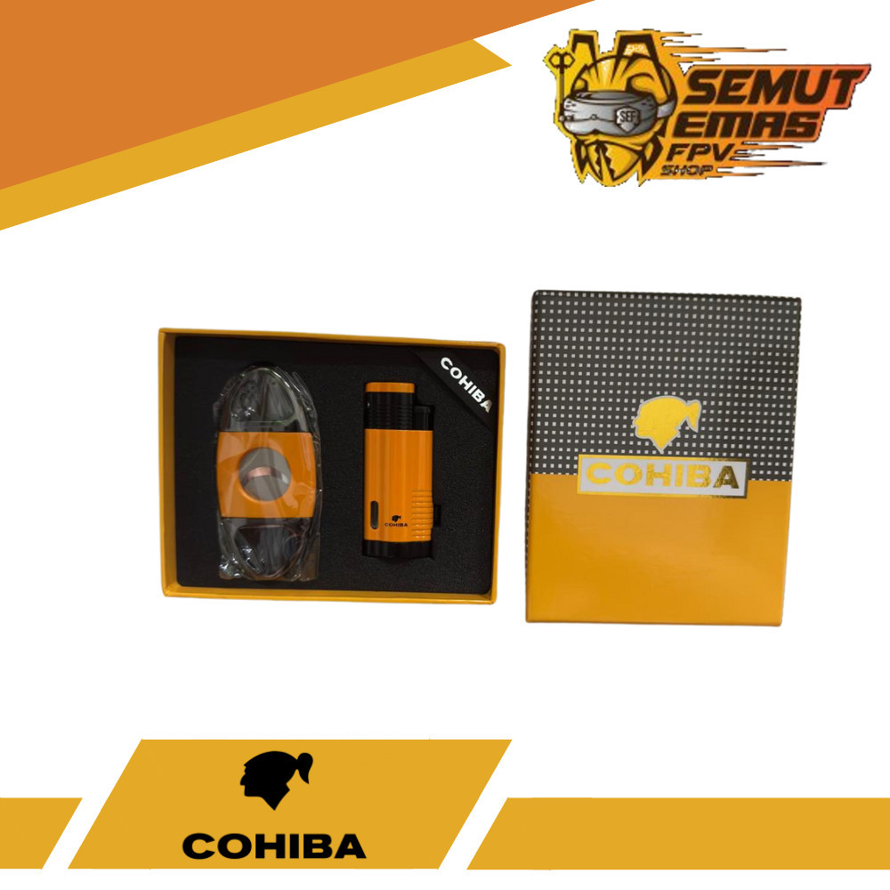 COHIBA GS-01 Cigar Lighter Cutter Korek Cerutu Dengan Pemotong Gift Set