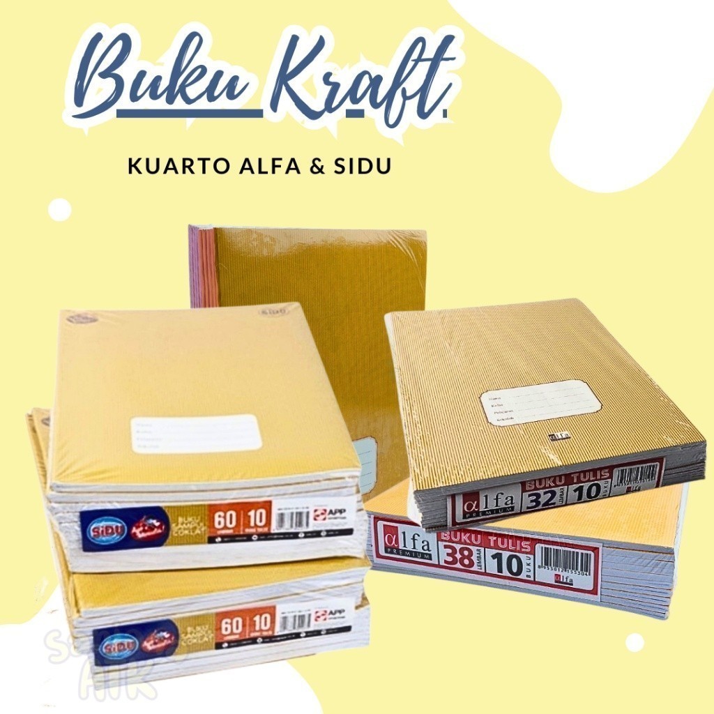 

(10pcs) Buku Tulis Kraft Alfa / Buku Catatan Kwarto Sampul Coklat Alfa 32 & 38 Motif