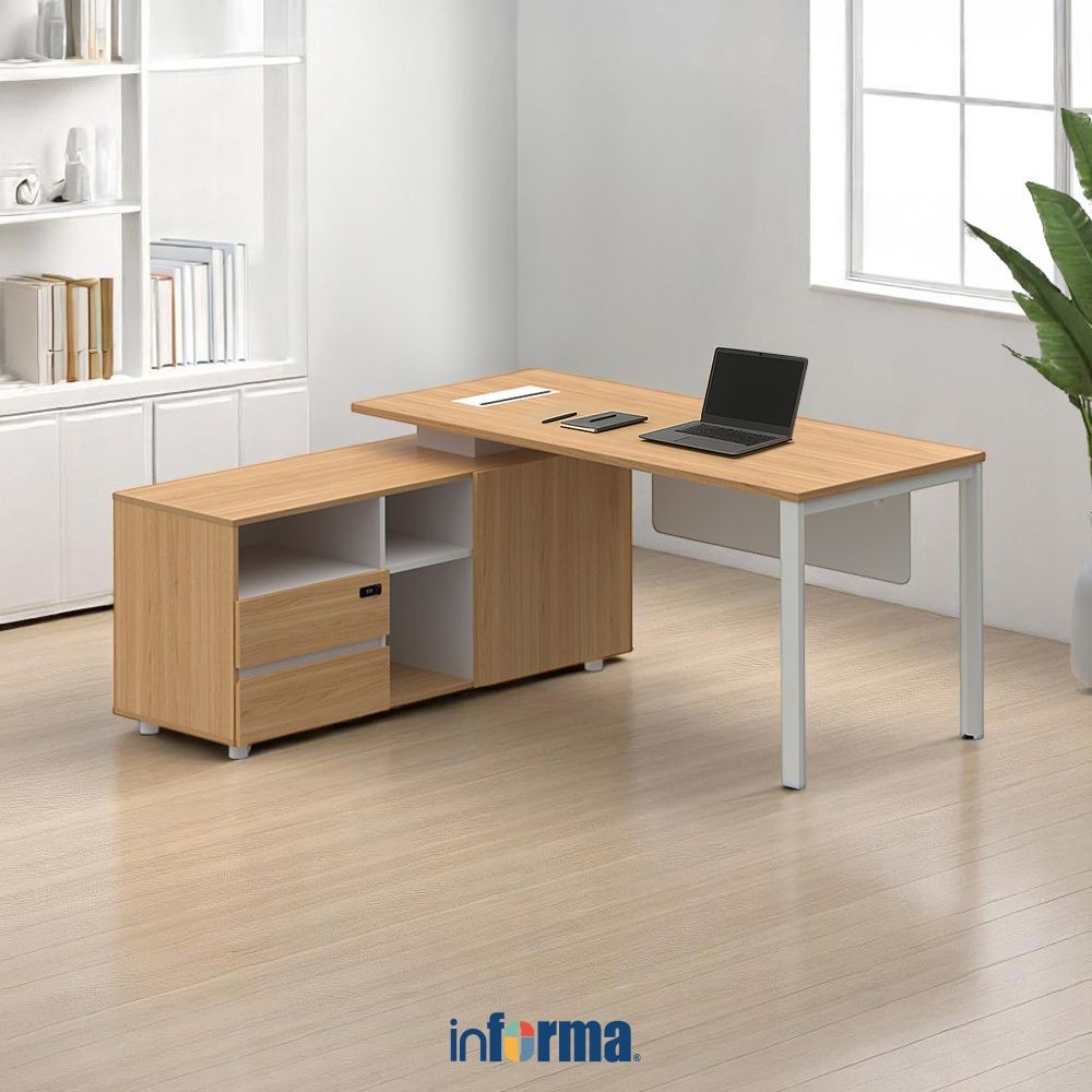 Informa Sieben 160 cm Meja Kantor Left - Cokelat Office Desk Letter L Meja Kerja Sudut Kiri Furnitur