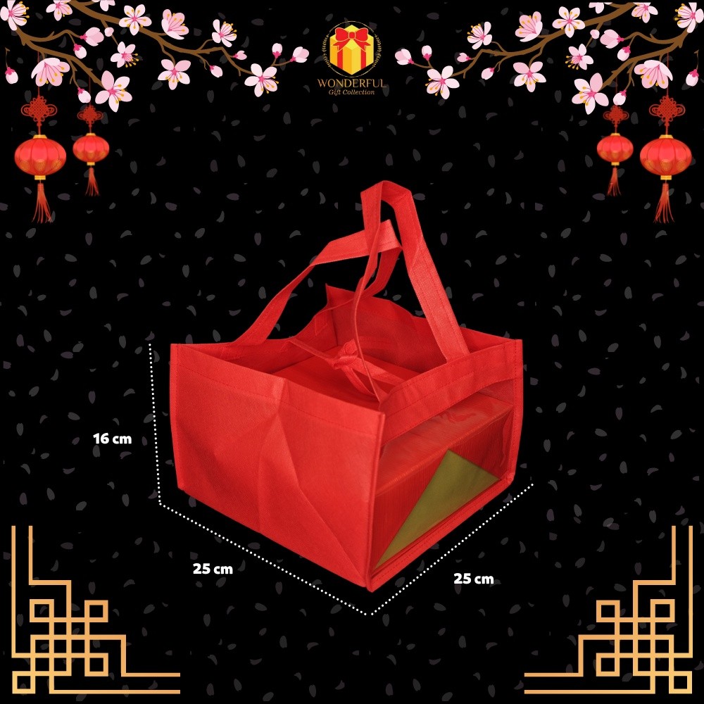 

[6 PCS] Goodie Bag Mika Spoundbond Kantong Kue Hampers Imlek Merah - GDB-M