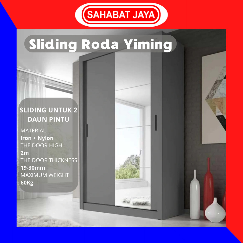 Set Rel Roda Pintu Lemari Sliding Yiming untuk 2 Pintu 3 Pintu Rel Panjang 2 Meter 3 Meter