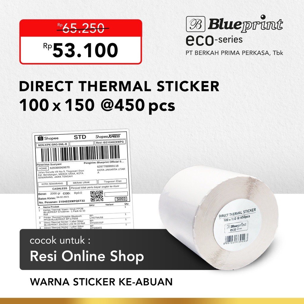 

KAYDEN STORE Direct Thermal Sticker 100 x 150 Label Resi BLUEPRINT ECO 100x150 mm