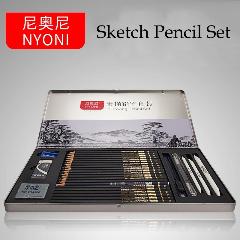 

KAYDEN STORE NYONI Drawing Pencil Gambar Set 29 pcs Metal Tin Box Pensil Gambar Lukis Sketsa Lengkap Paket