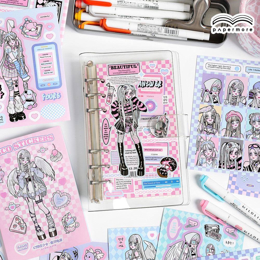 

20 pcs Sweet Cartoon girl sticker book Decorative Stick Labels Adhesive DIY Diary Album Stationery Junk Journal Supplies