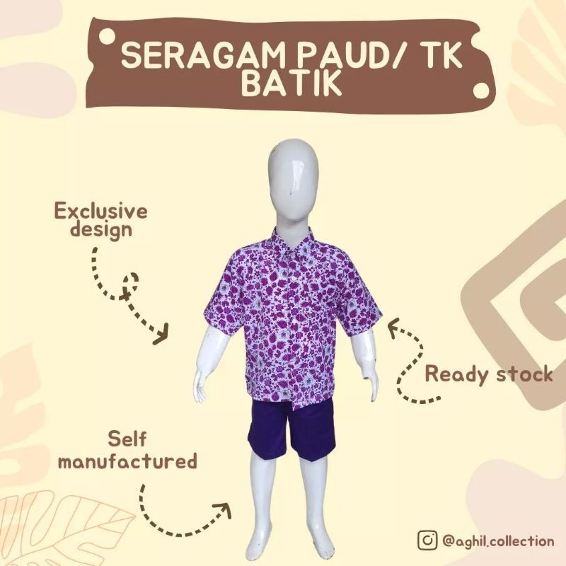 BROMSUNSHOP  SERAGAM TK/PAUD BATIK PENDEK BAJU BATIK TK/PAUD UNGU LENGAN PENDEK