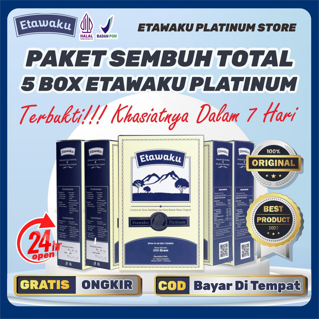

5 BOX ETAWAKU PLATINUM - PAKET HEMAT ETAWAKU PLATINUM COCOK UNTUK 1 KELUARGA, SUSU HERBAL KELUARGA ATASI BERBAGAI MACAM MASALAH PERSENDIAN, PERNAFASAN, ASAM URAT, KOLESTEROL, DIABETES