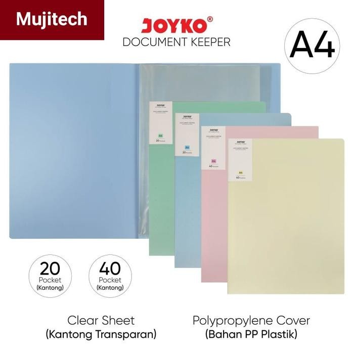 

ANDMA Joyko Document Keeper A4 20/40/60 Pocket Clear Holder Map File Dokumen - 20, Biru Pastel