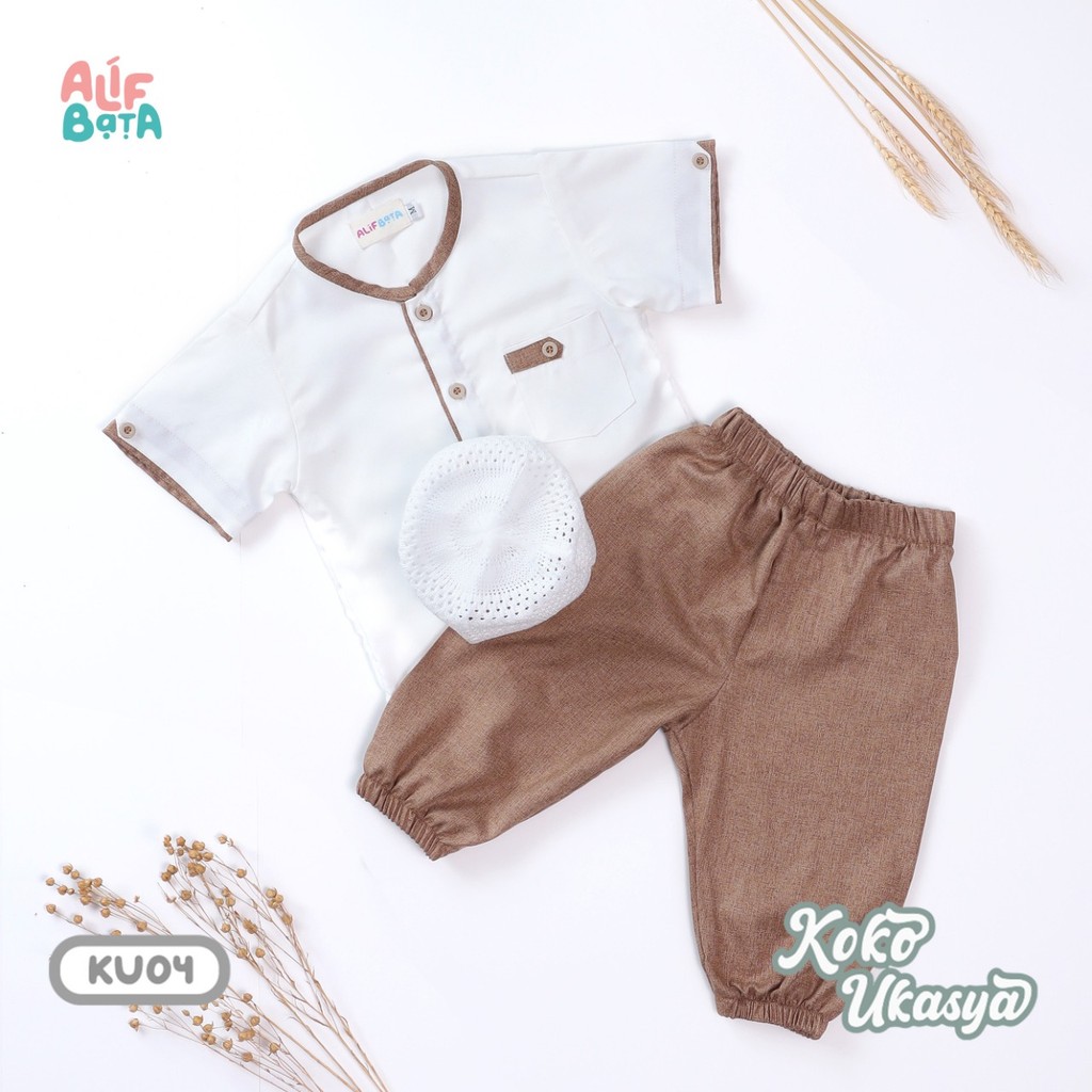 ALIFBATA Baju Koko Bayi Anak Laki Laki Newborn 0 Bulan - 4 Tahun Pakaian Anak Setelan Free Peci