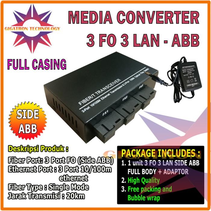 Media Converter 3 Port FO 3 Port LAN / Switch Fiber Optic 3 FO 3 LAN - 3FO3LAN POE AABNew