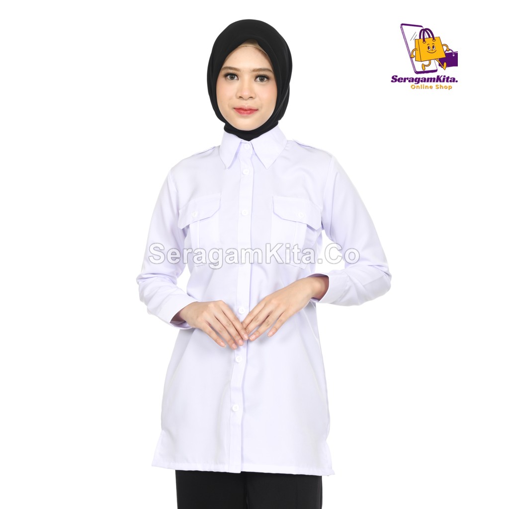Kemeja Tunik Putih – Seragam PDH PNS Wanita Modis & Berkelas