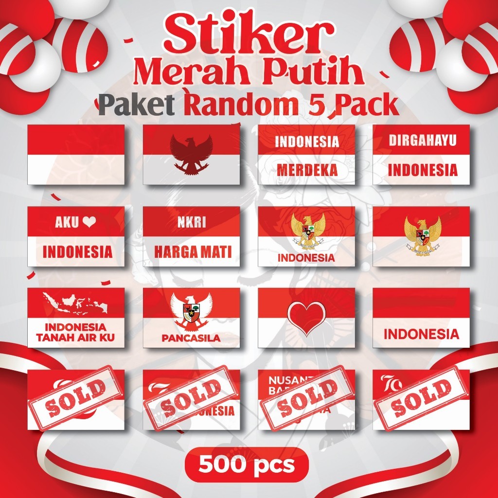 

Stiker Pipi Random 500 Pcs / Sticker Merah Putih / Sticker Bendera Tempel Pipi / Anak Dewasa