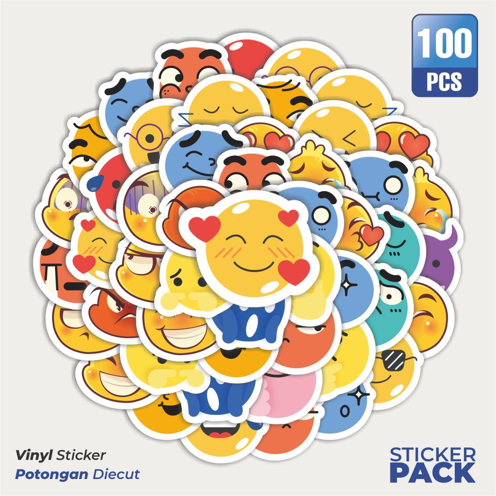 

Stiker Vinyl Stiker Kartun Emoticon Stiker Waterproof Aesthetic- Untuk Laptop, Motor, dan Helm - Paper Stationery Pack