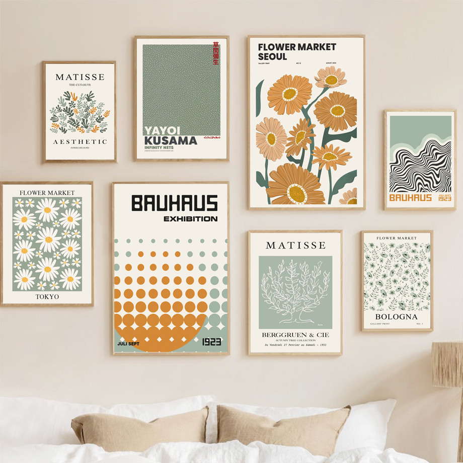 

Green Matisse Bauhaus Yayoi Kusama Flower Market Posters And Prints Wall Art Canvas Painting For Living Room Decorative Pictures