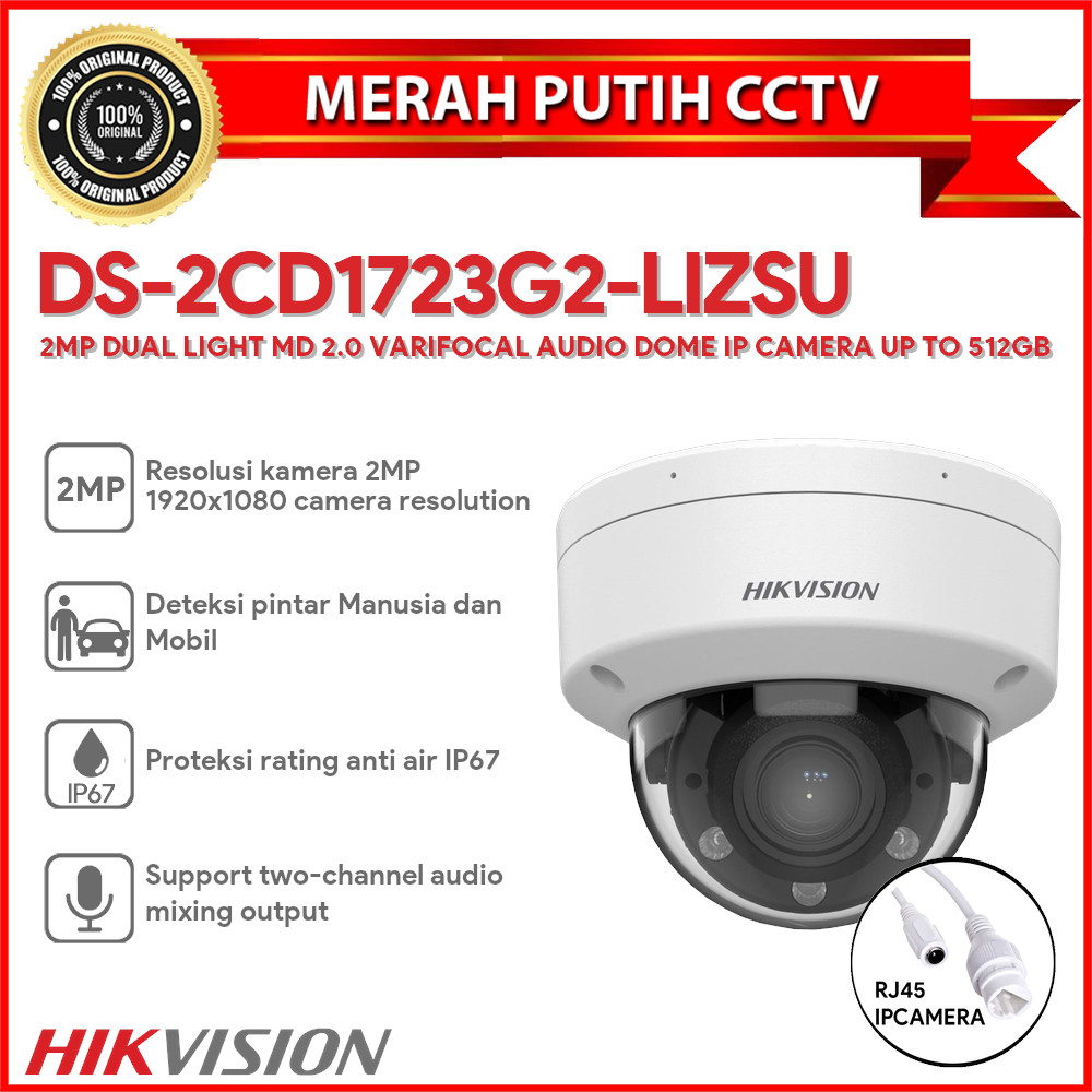 HIKVISION DS-2CD1723G2-LIZSU 2MP DUAL LIGHT MD 2.0 VARIFOCAL AUDIO DOME IP CAMERA UP TO 512GB