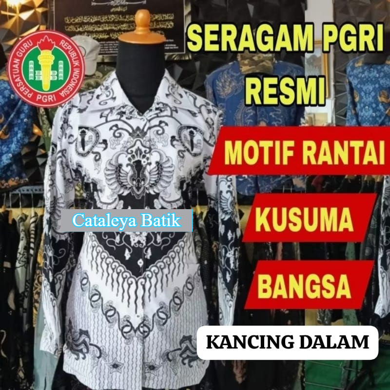 SERAGAM BATIK PGRI terbaru 2024 dan TUNIK PGRI KATUN motif  RANTAI KUSUMA BANGSA lapis puring pria w