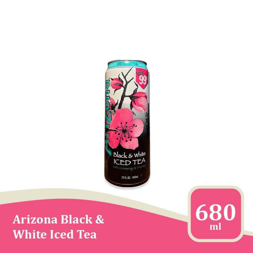 

Arizona Black & White Iced Tea with Ginseng & Honey 23 fl oz - minuman impor USA