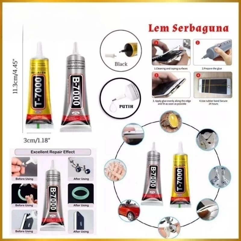 

Lem LCD Touchscreen/lem Serbaguna 15 ML T-7000 Hitam/B-7000 Bening Lem Super Awet