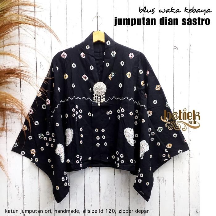 

Baju Batik Solo Kebaya Kutubaru Waka Kartini Jumputan Dian Sastro - Hitam, Ld 120cm