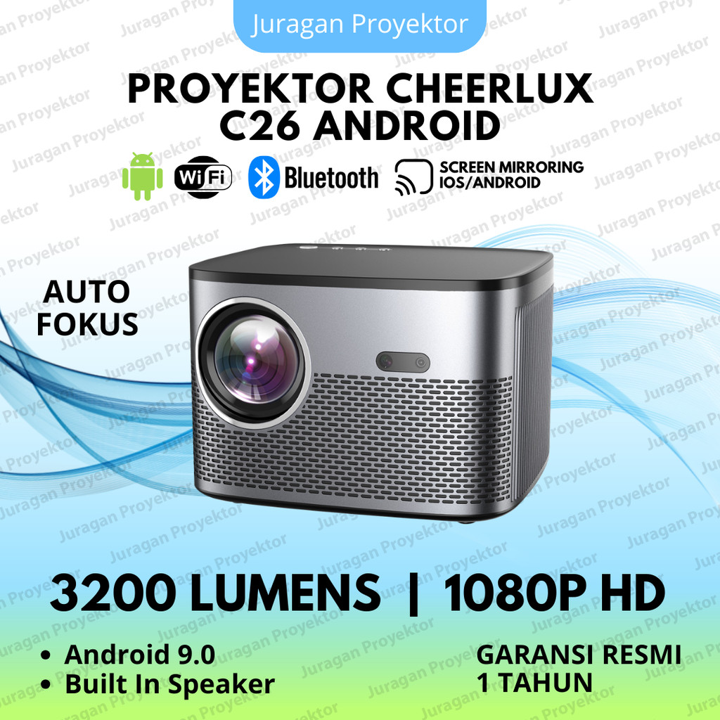 Cheerlux C26 Smart Proyektor Android Wifi 3200 Lumens | Proyektor Auto Focus | Proyektor 1080P Full 