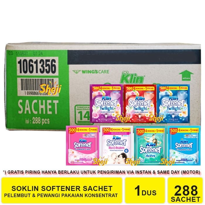 1 DUS ISI 288 SACHET SOKLIN SOFTENER PEWANGI PAKAIAN SEKALI BILAS