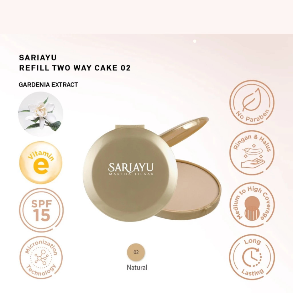Sariayu Two Way Cake Refill SPF 15 | Bedak Padat Natural Halus & Ringan