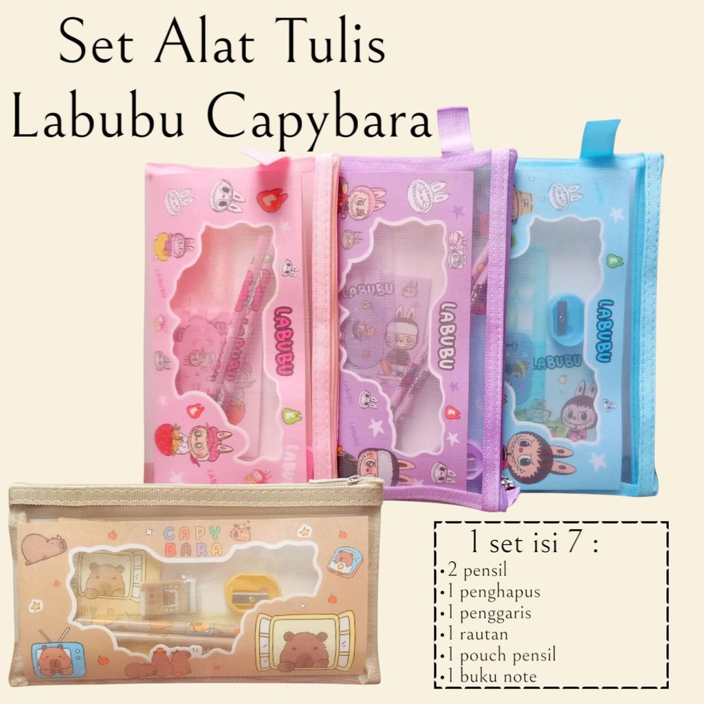 

Set Alat Tulis 7In1 Pouch Labubu Capybara