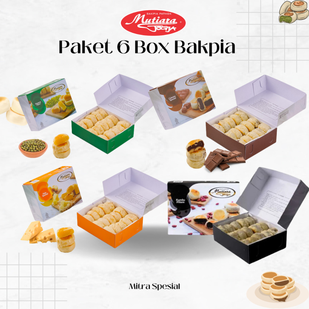 

PAKET [6 Box]Bakpia Mutiara Jogja (isi 15) - Oleh Oleh Khas Jogja
