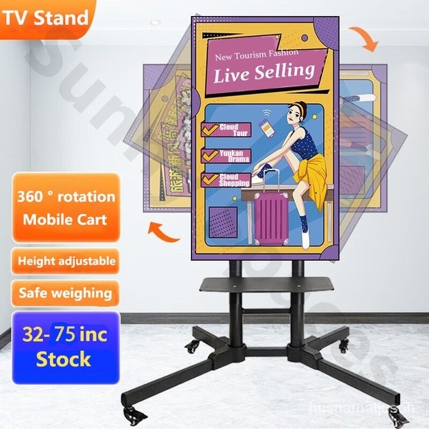 LED TV Bracket standing with roda Dapat dilepas 360 ° Stand floor TV rotasi 32-75 inch TV Stand