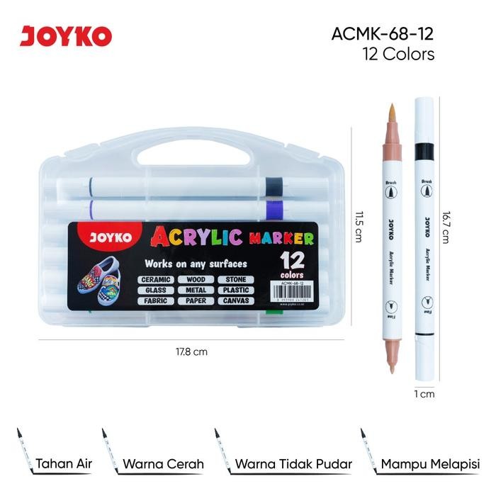 

【M-MT】BIG SALE!!! Acrylic Marker Spidol Akrilik Joyko ACMK-68 - 12 warna