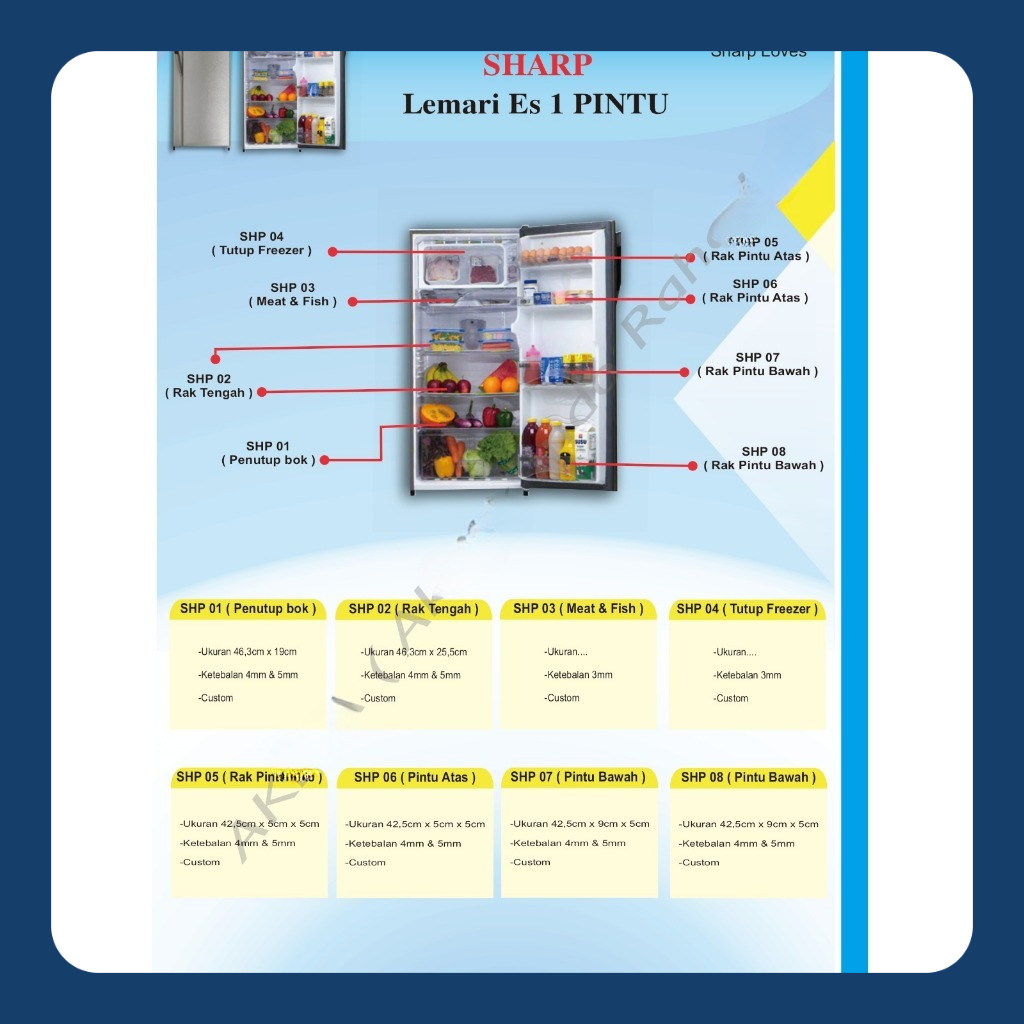 Rak Kulkas Sharp 1 Pintu Model Lemon(Akrylik Tebal)