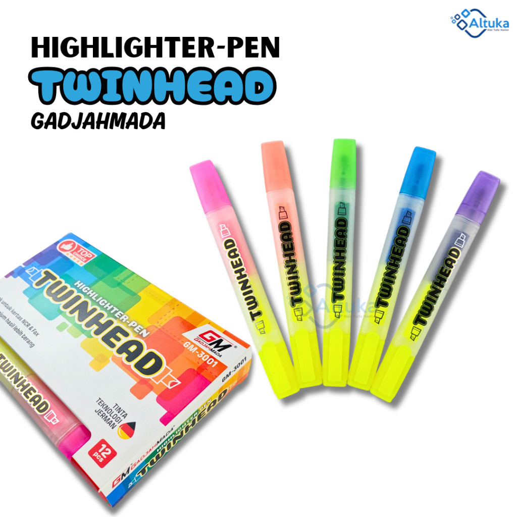 

Highlighter Pen Twinhead GadjahMada GM-3001 / Penanda Warna Neon 2 sisi / Texliner