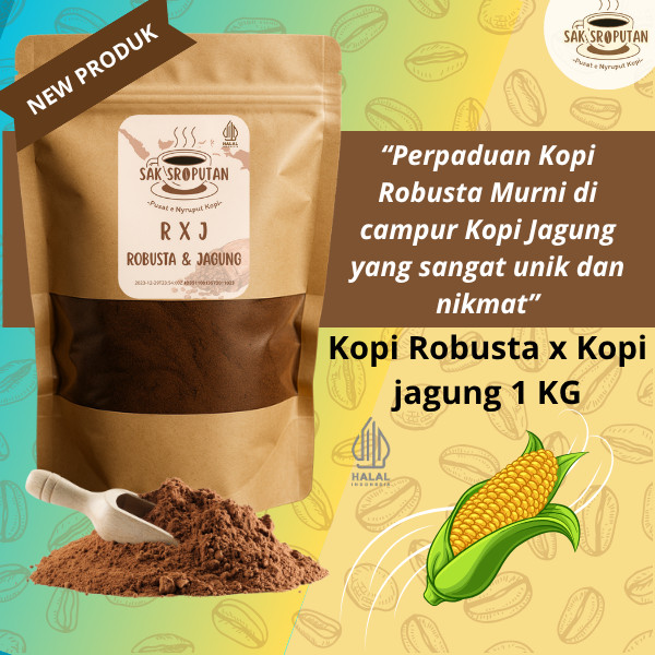 

New Produk Kopi RXJ bubuk Kopi Robusta mix bubuk Kopi Jagung kemasan 1 Kg rasa unik nikmat dan rendah kafein kopi robusta mix kopi jagung kopi bubuk robusta mix kopi bubuk jagung