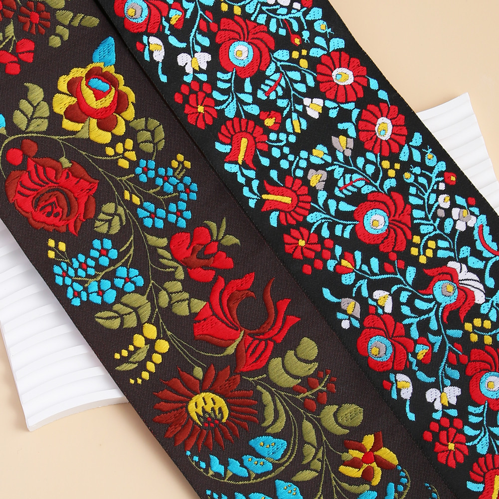 

2M 10CM Width Ethnic Embroidered Jacquard Ribbons Trim DIY For Decoration Handcraft Apparel Sewing Headwear Lace Fabric